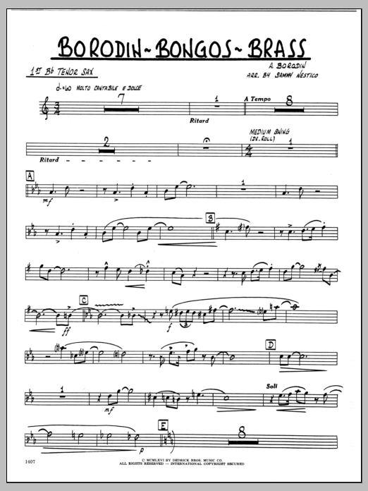 Download Sammy Nestico Borodin-Bongos-Brass - 1st Bb Tenor Sax Sheet Music