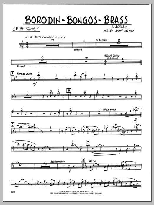Download Sammy Nestico Borodin-Bongos-Brass - 1st Bb Trumpet Sheet Music