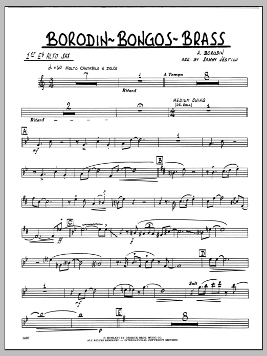 Download Sammy Nestico Borodin-Bongos-Brass - 1st Eb Alto Saxo Sheet Music