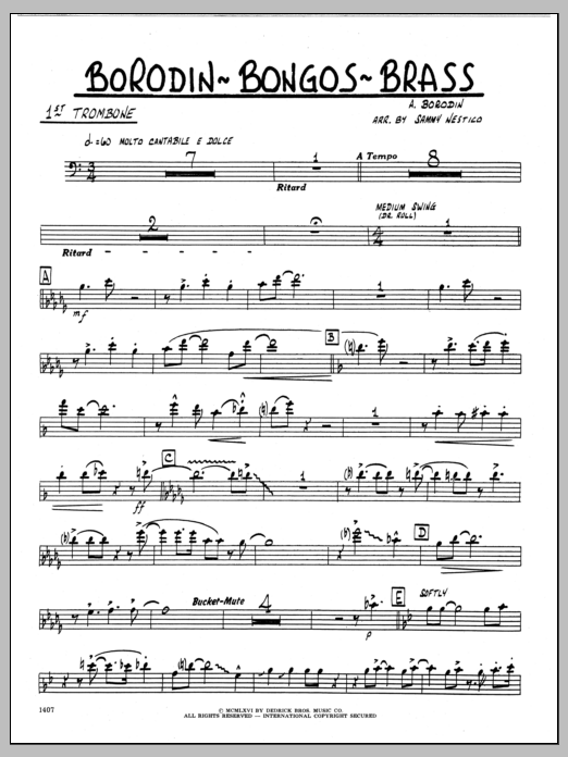 Download Sammy Nestico Borodin-Bongos-Brass - 1st Trombone Sheet Music