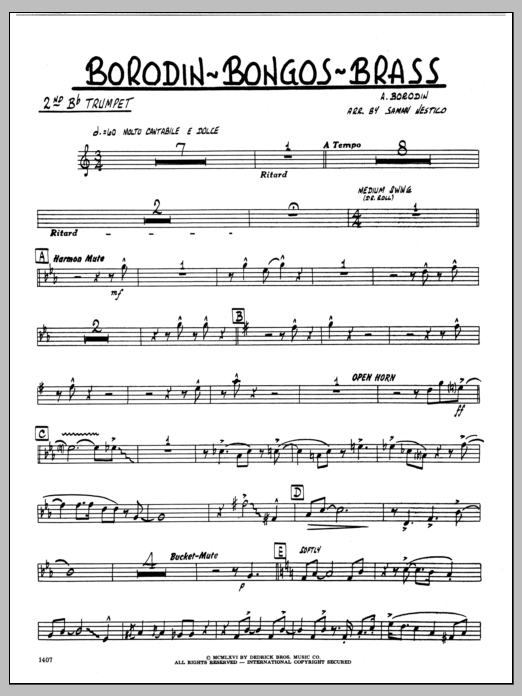 Download Sammy Nestico Borodin-Bongos-Brass - 2nd Bb Trumpet Sheet Music