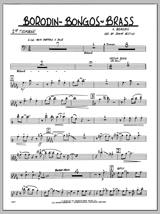 Download Sammy Nestico Borodin-Bongos-Brass - 2nd Trombone Sheet Music