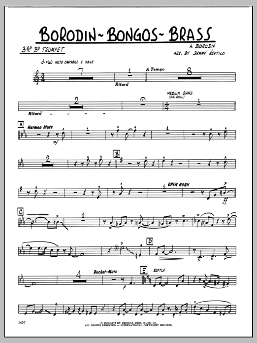 Download Sammy Nestico Borodin-Bongos-Brass - 3rd Bb Trumpet Sheet Music