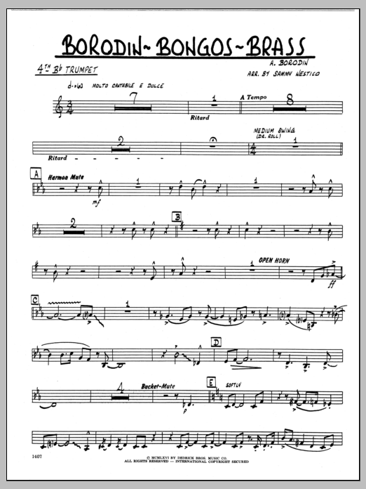 Download Sammy Nestico Borodin-Bongos-Brass - 4th Bb Trumpet Sheet Music