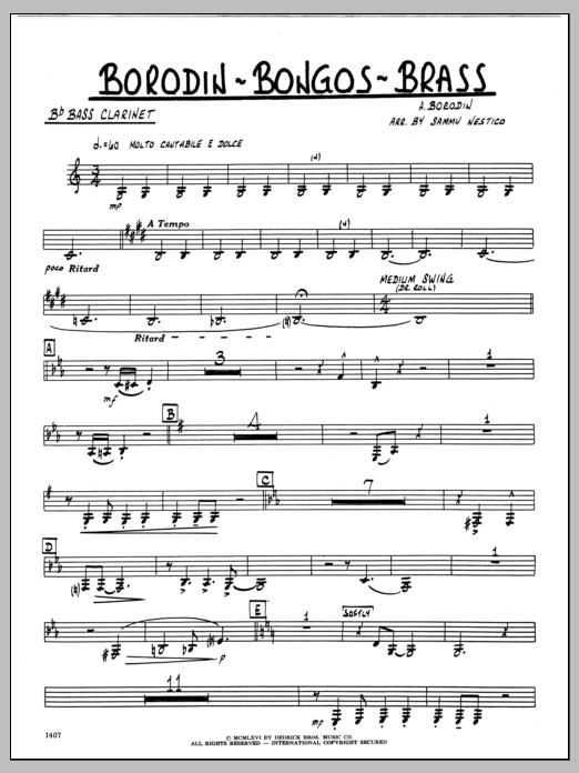 Download Sammy Nestico Borodin-Bongos-Brass - Bb Bass Clarinet Sheet Music