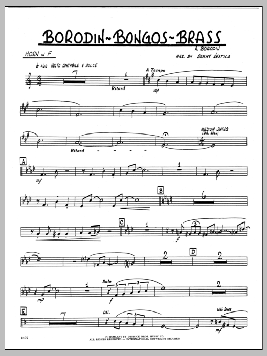 Download Sammy Nestico Borodin-Bongos-Brass - Horn in F Sheet Music