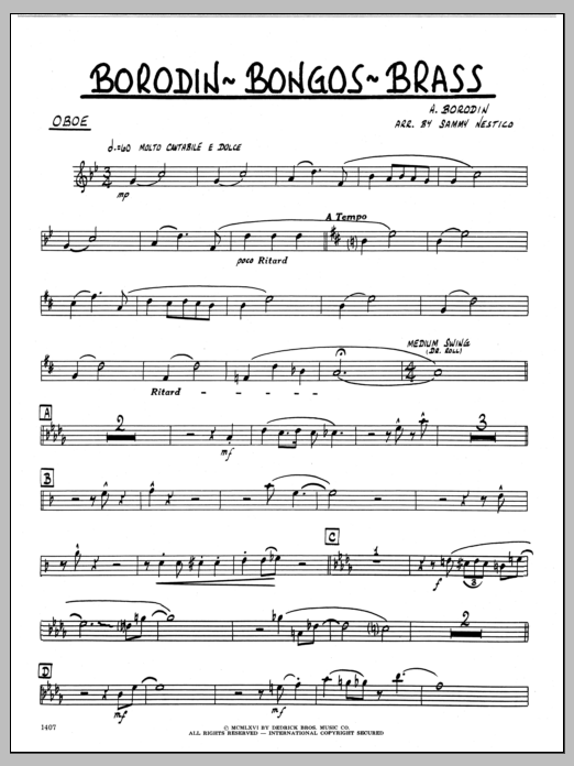 Download Sammy Nestico Borodin-Bongos-Brass - Oboe Sheet Music