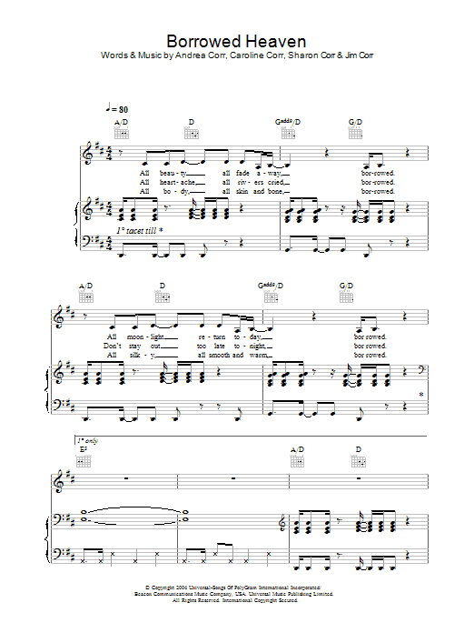 Download The Corrs Borrowed Heaven Sheet Music