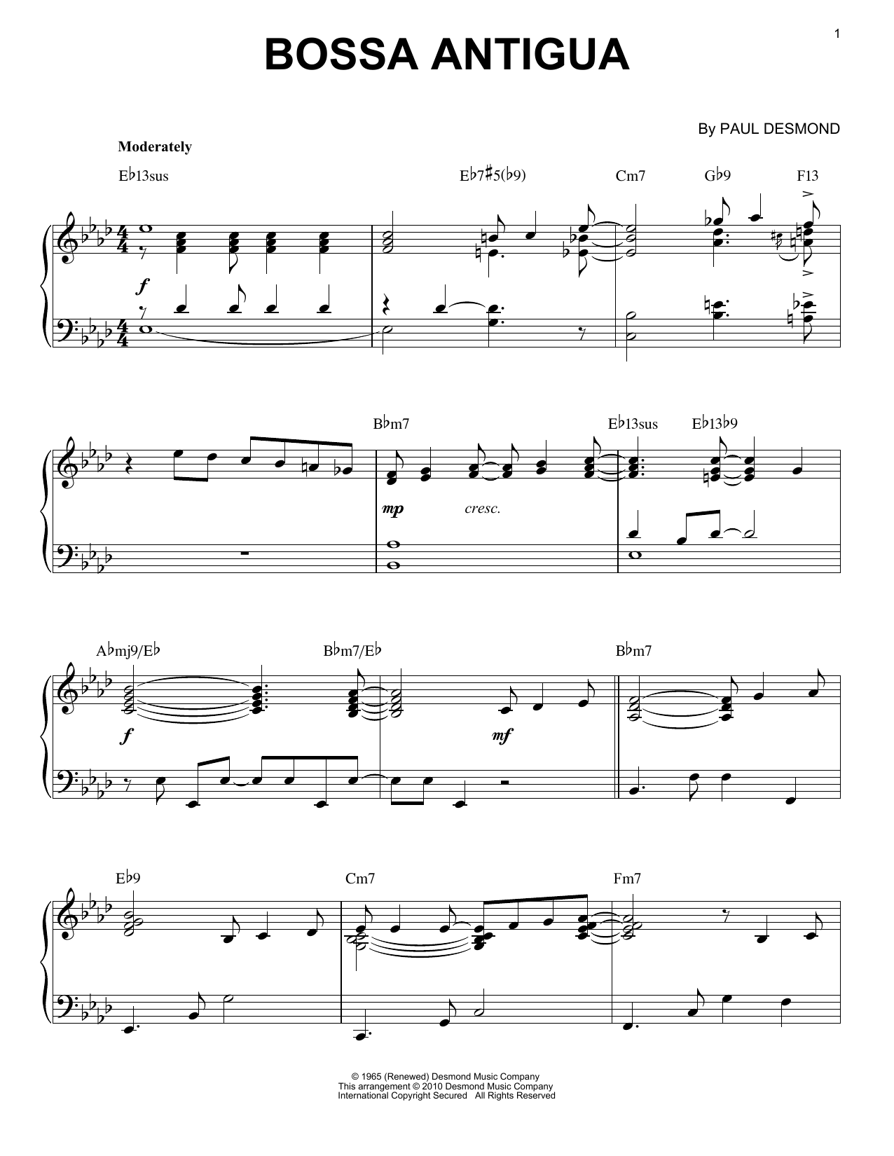 Download Paul Desmond Bossa Antigua [Jazz version] (arr. Bren Sheet Music