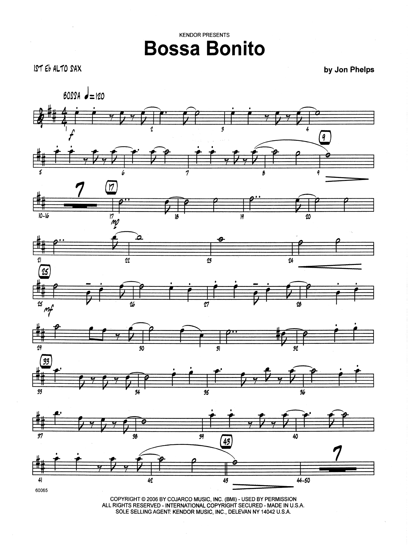 Download Jon Phelps Bossa Bonito - 1st Eb Alto Saxophone Sheet Music