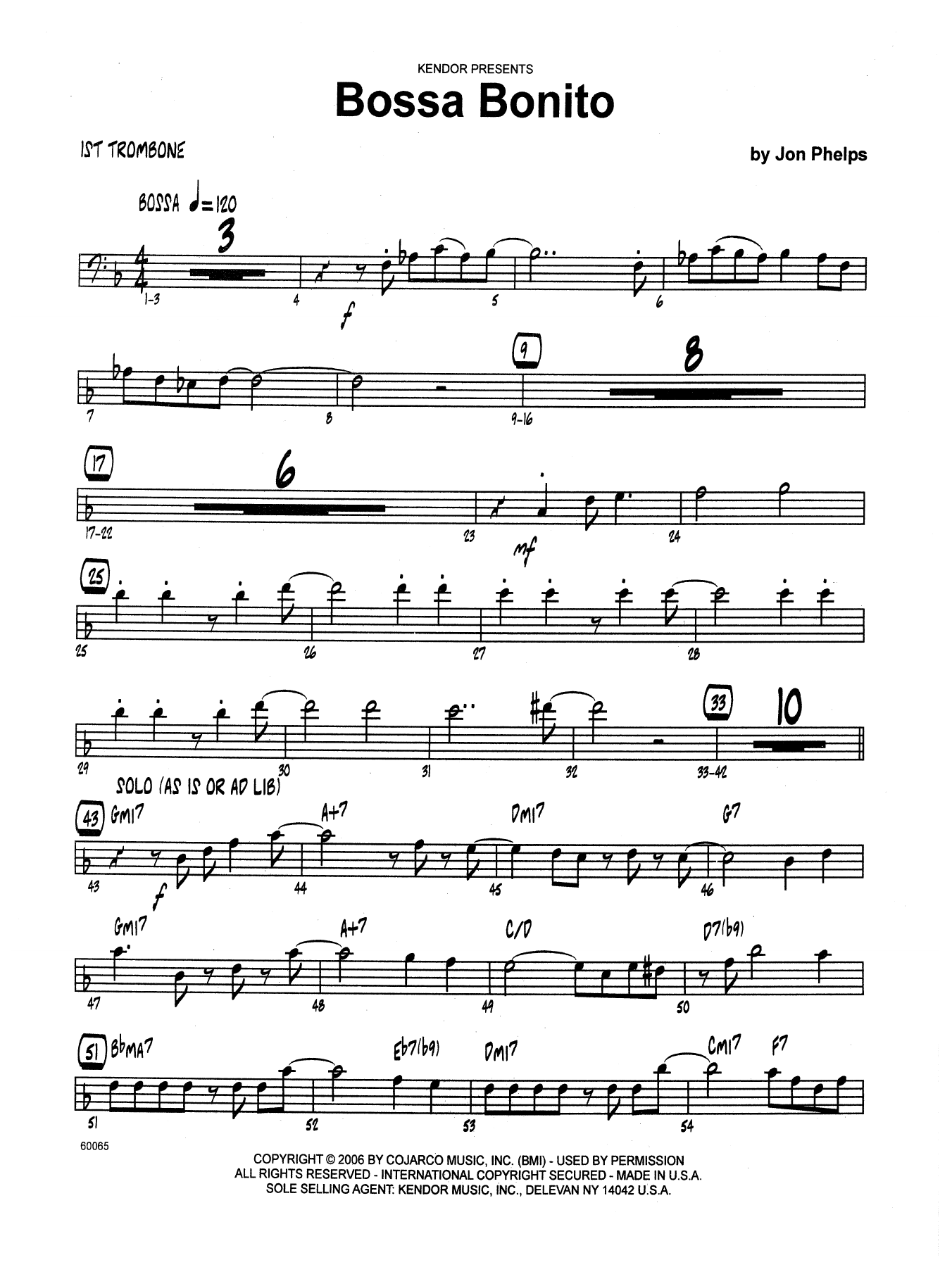 Download Jon Phelps Bossa Bonito - 1st Trombone Sheet Music