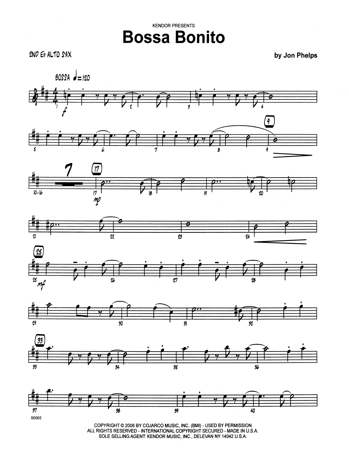Download Jon Phelps Bossa Bonito - 2nd Eb Alto Saxophone Sheet Music