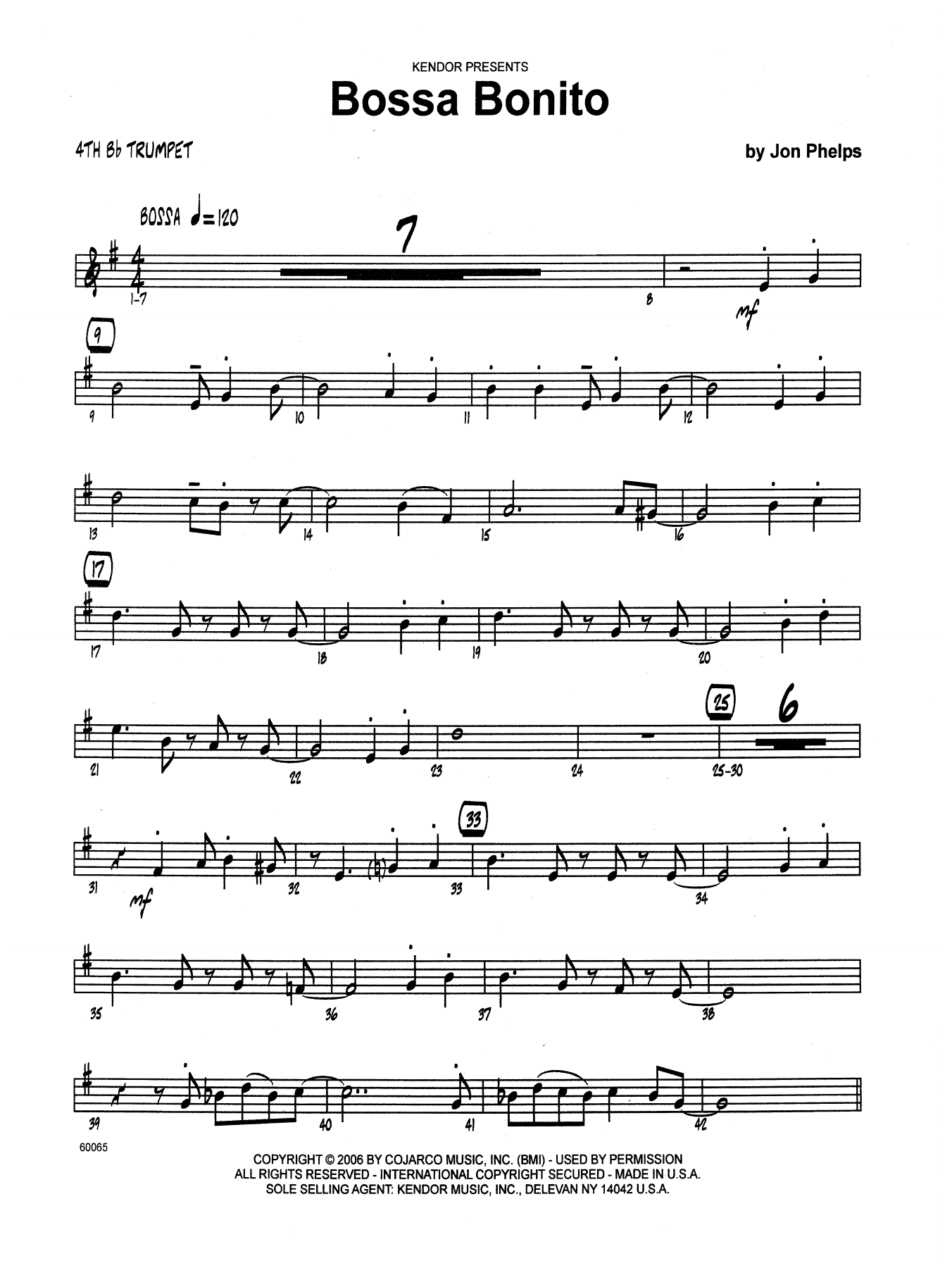 Download Jon Phelps Bossa Bonito - 4th Bb Trumpet Sheet Music