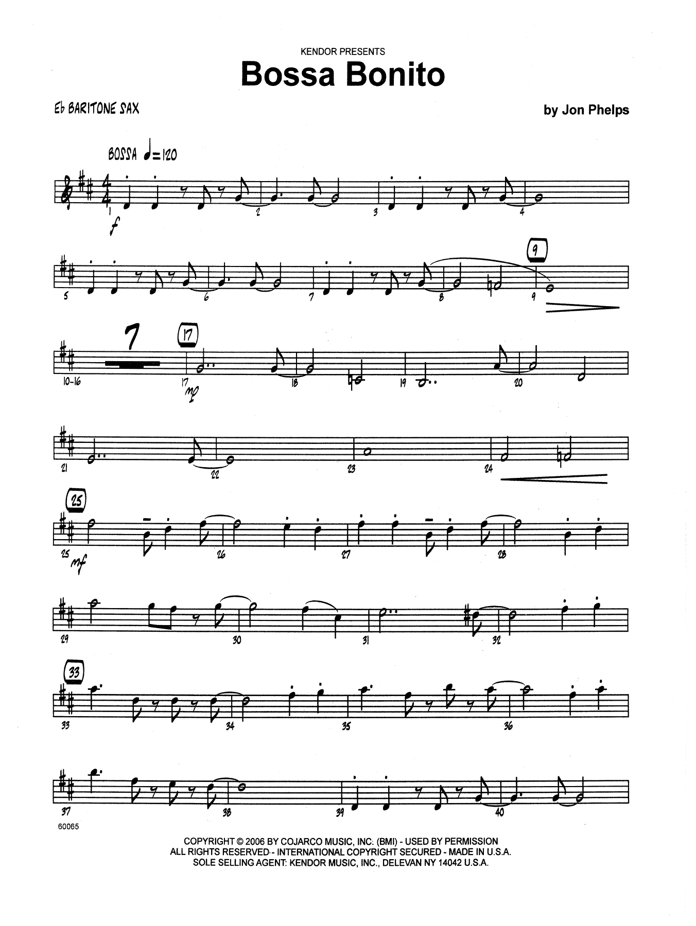 Download Jon Phelps Bossa Bonito - Eb Baritone Saxophone Sheet Music