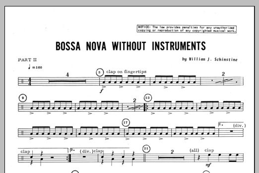 Download Schinstine Bossa Nova Without Instruments - Percus Sheet Music