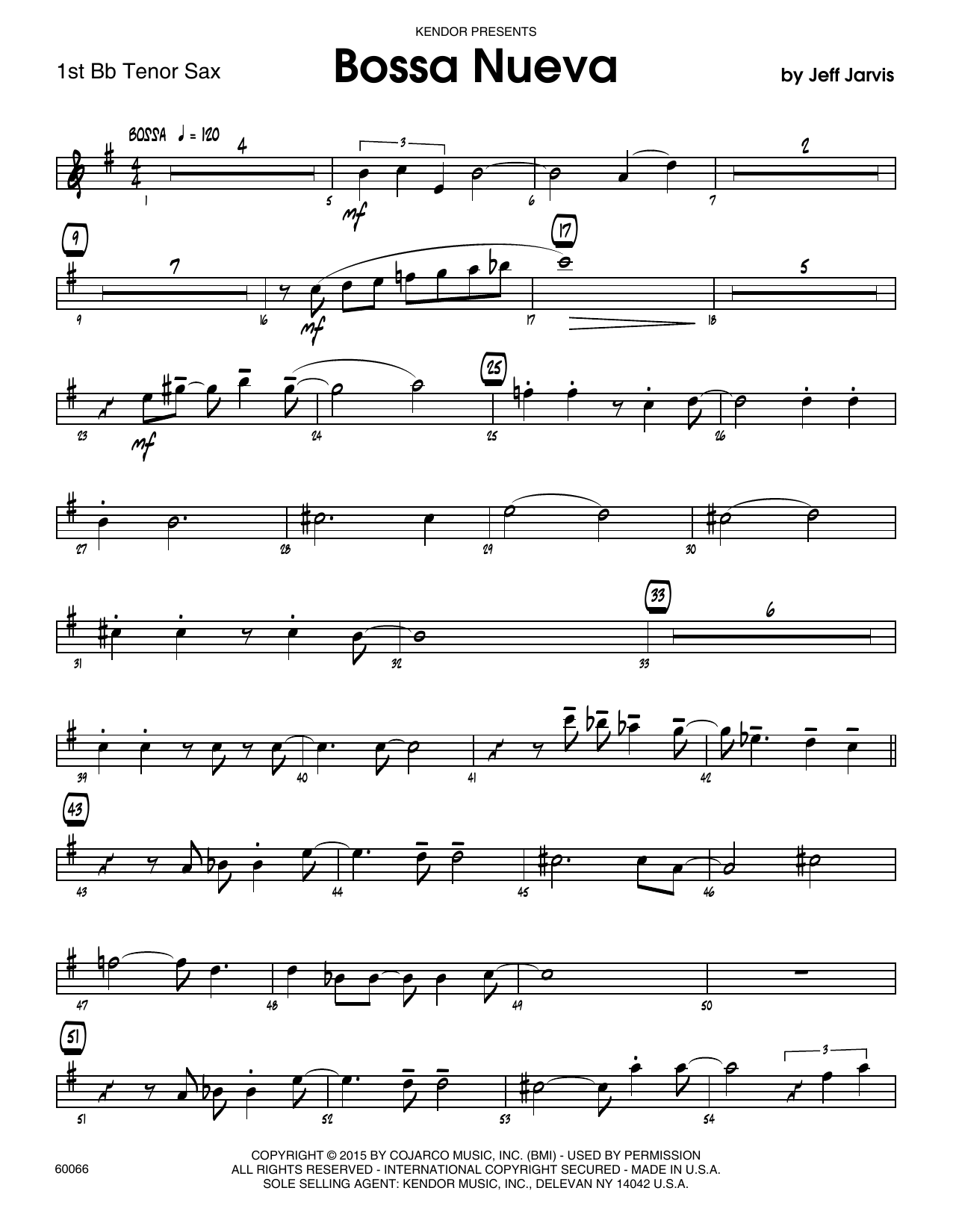 Download Jeff Jarvis Bossa Nueva - 1st Tenor Saxophone Sheet Music