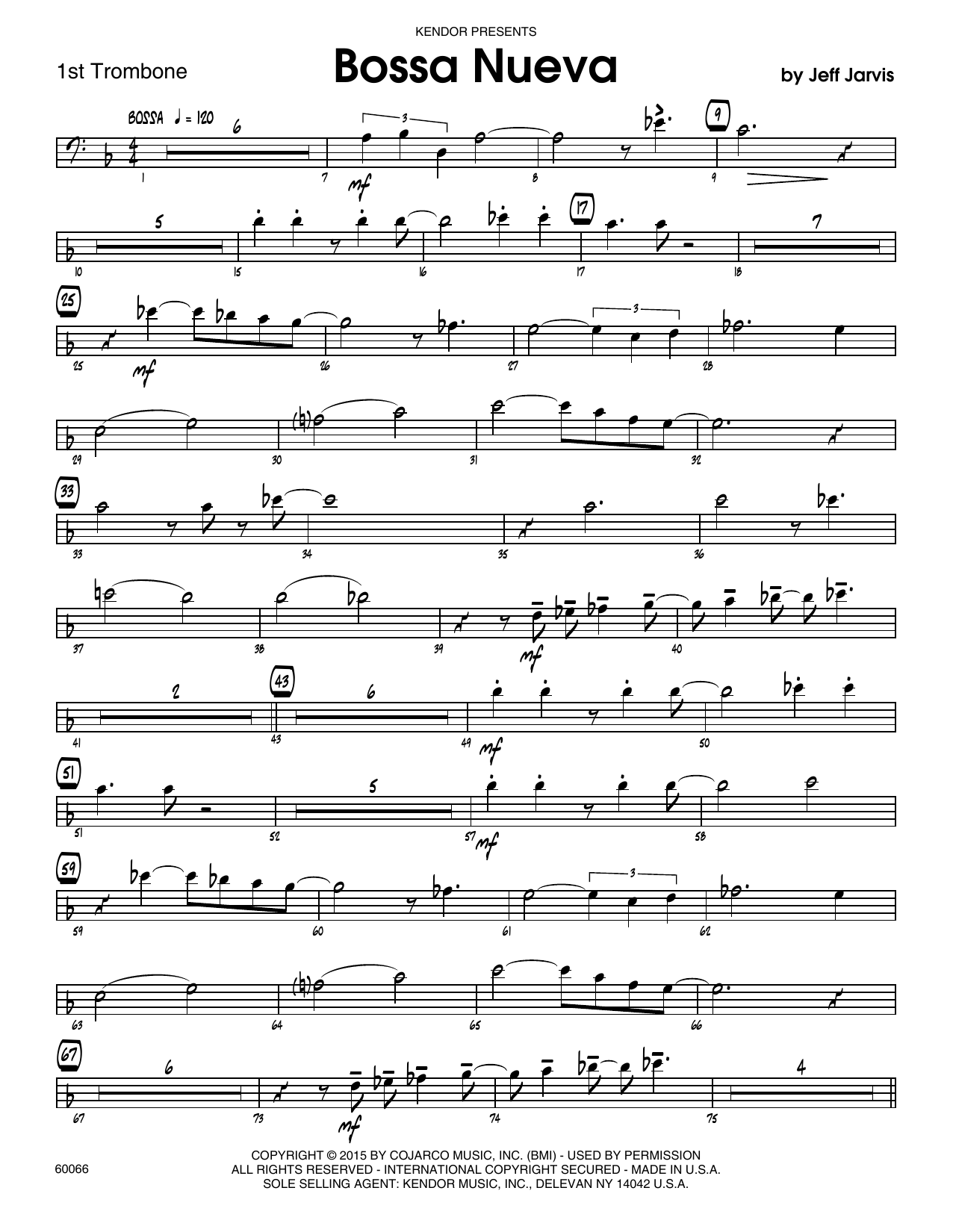 Download Jeff Jarvis Bossa Nueva - 1st Trombone Sheet Music
