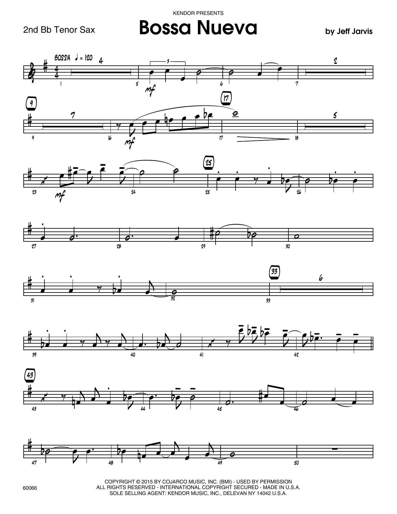 Download Jeff Jarvis Bossa Nueva - 2nd Bb Tenor Saxophone Sheet Music