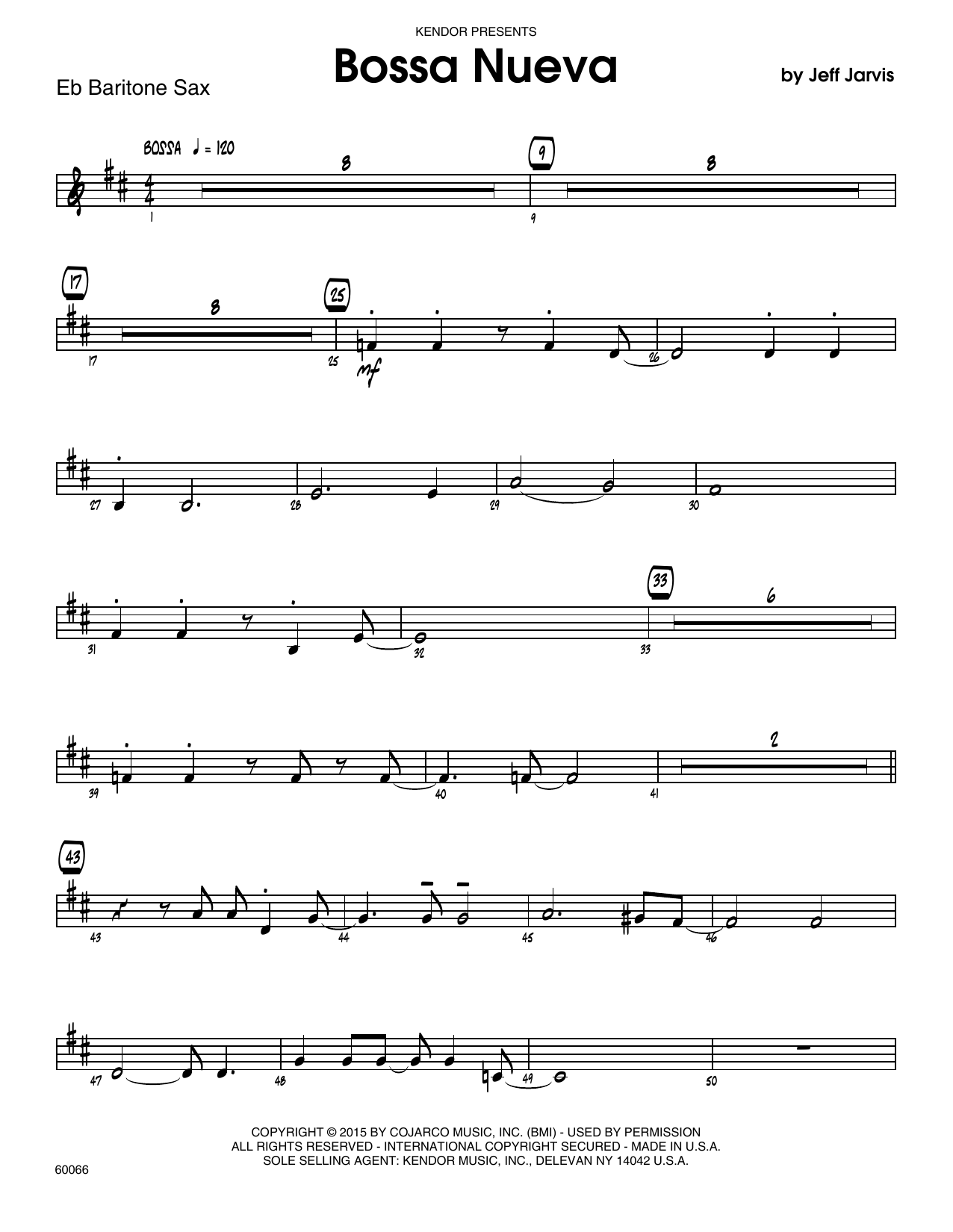 Download Jeff Jarvis Bossa Nueva - Eb Baritone Saxophone Sheet Music