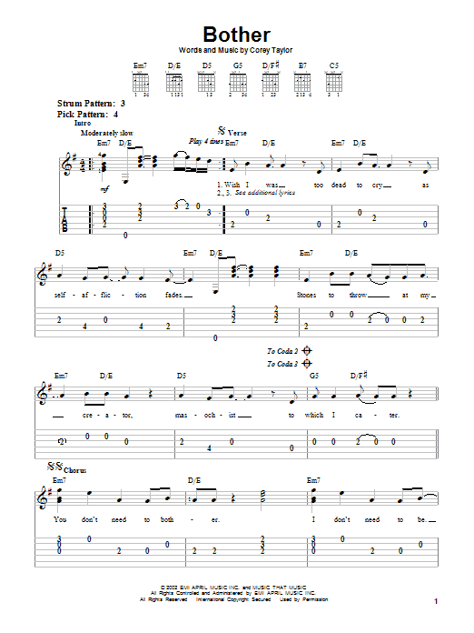 Download Stone Sour Bother Sheet Music