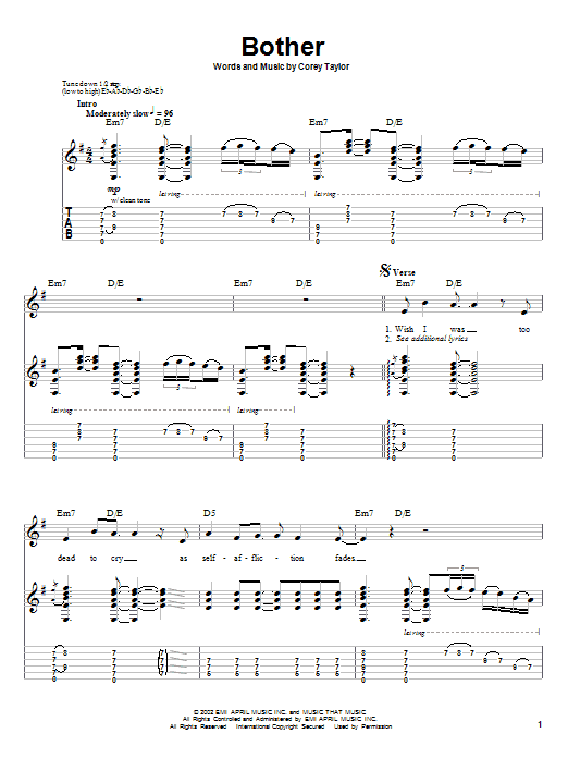 Download Stone Sour Bother Sheet Music
