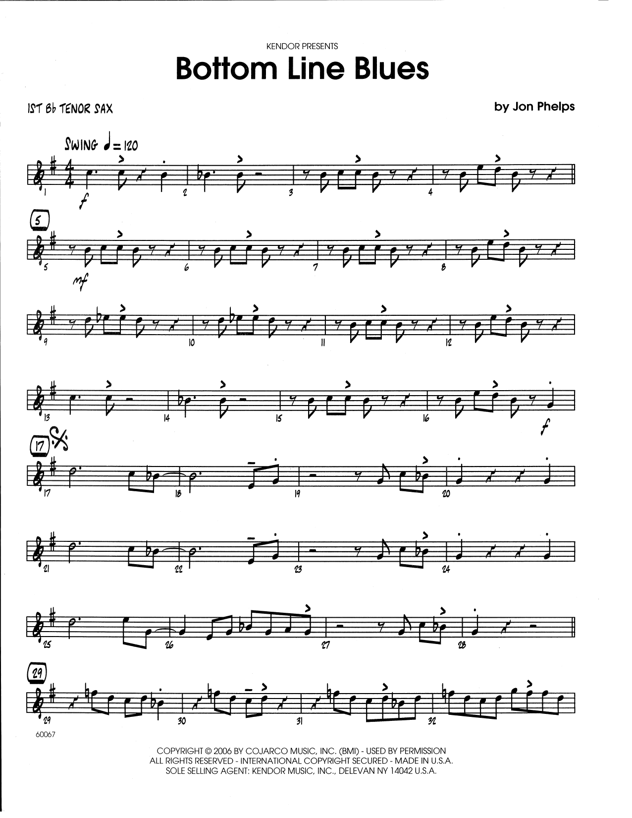Download Jon Phelps Bottom Line Blues - 1st Tenor Saxophone Sheet Music