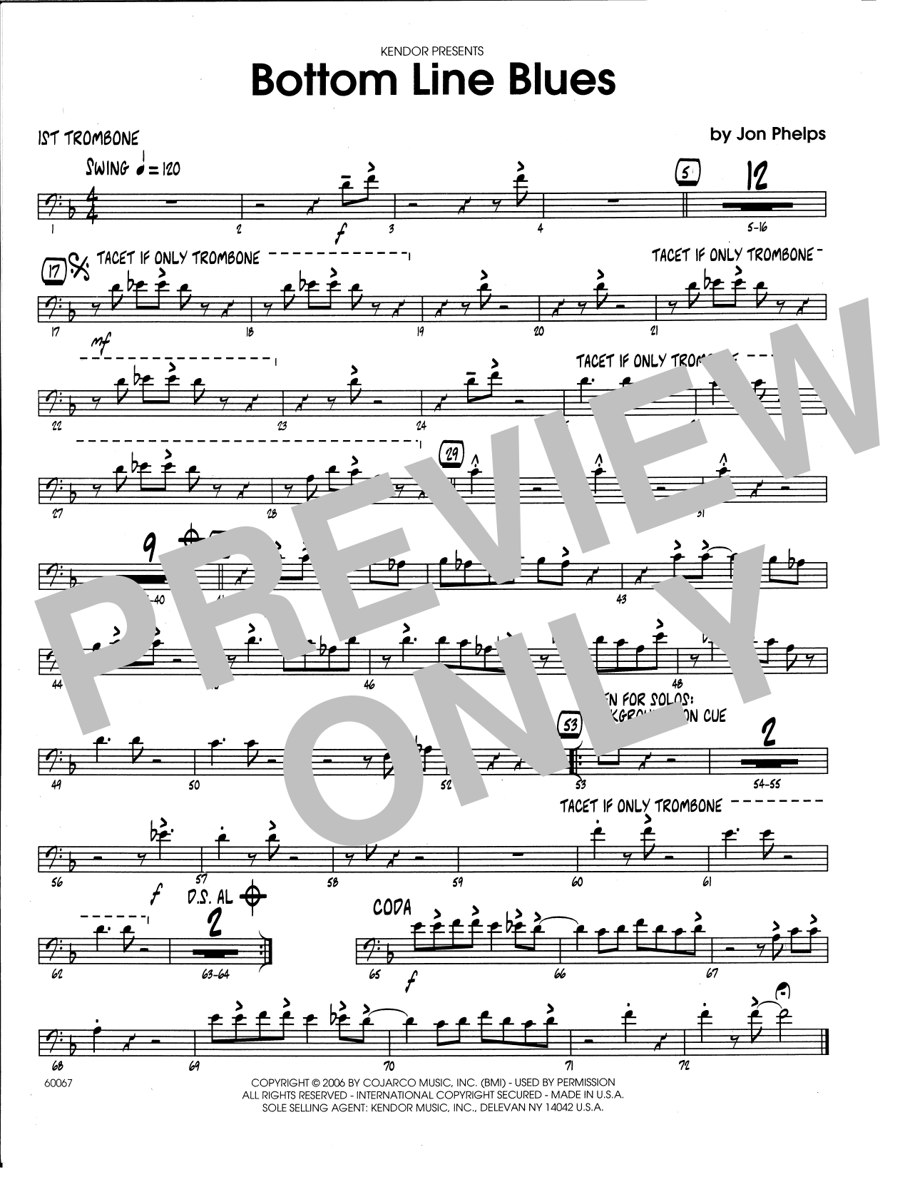 Download Jon Phelps Bottom Line Blues - 1st Trombone Sheet Music
