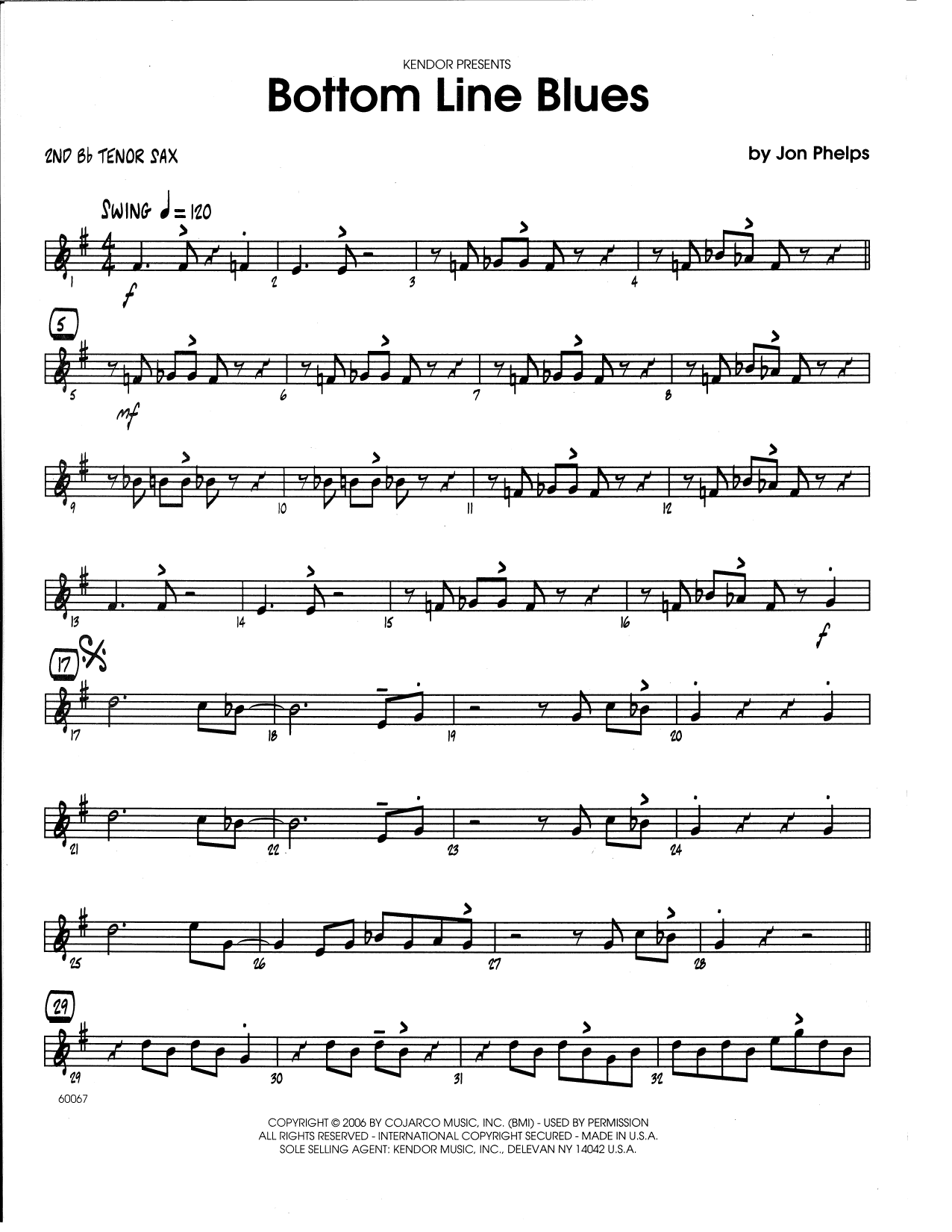 Download Jon Phelps Bottom Line Blues - 2nd Bb Tenor Saxoph Sheet Music