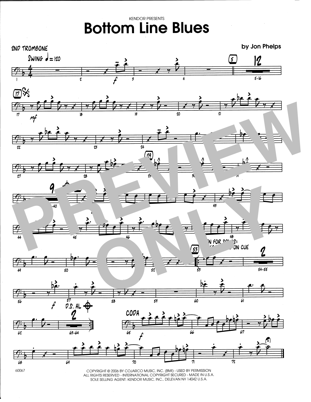 Download Jon Phelps Bottom Line Blues - 2nd Trombone Sheet Music