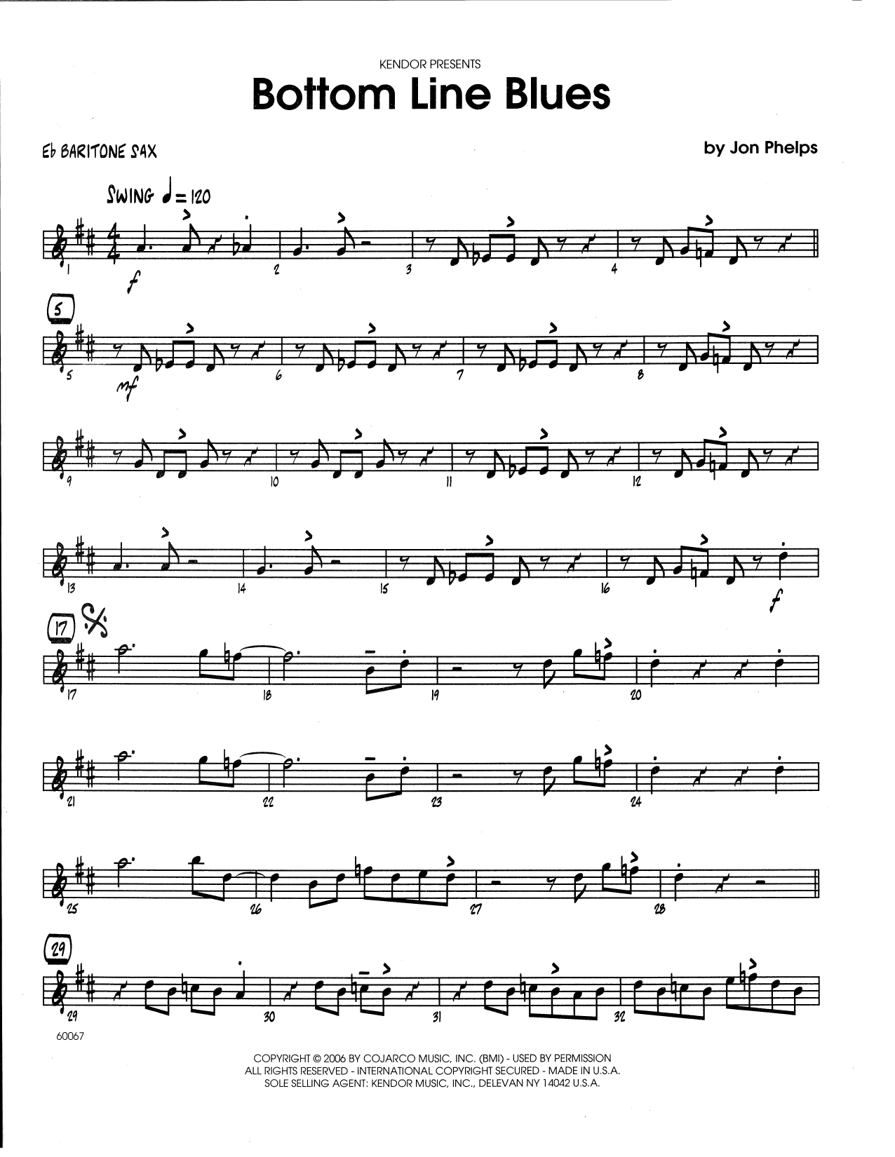 Download Jon Phelps Bottom Line Blues - Eb Baritone Saxopho Sheet Music