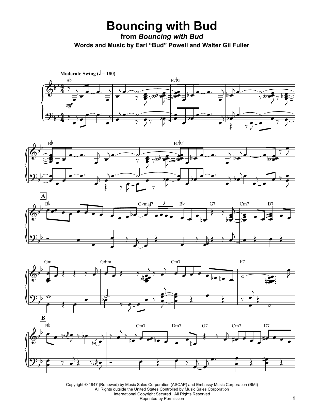 Download Bud Powell Bouncing With Bud Sheet Music