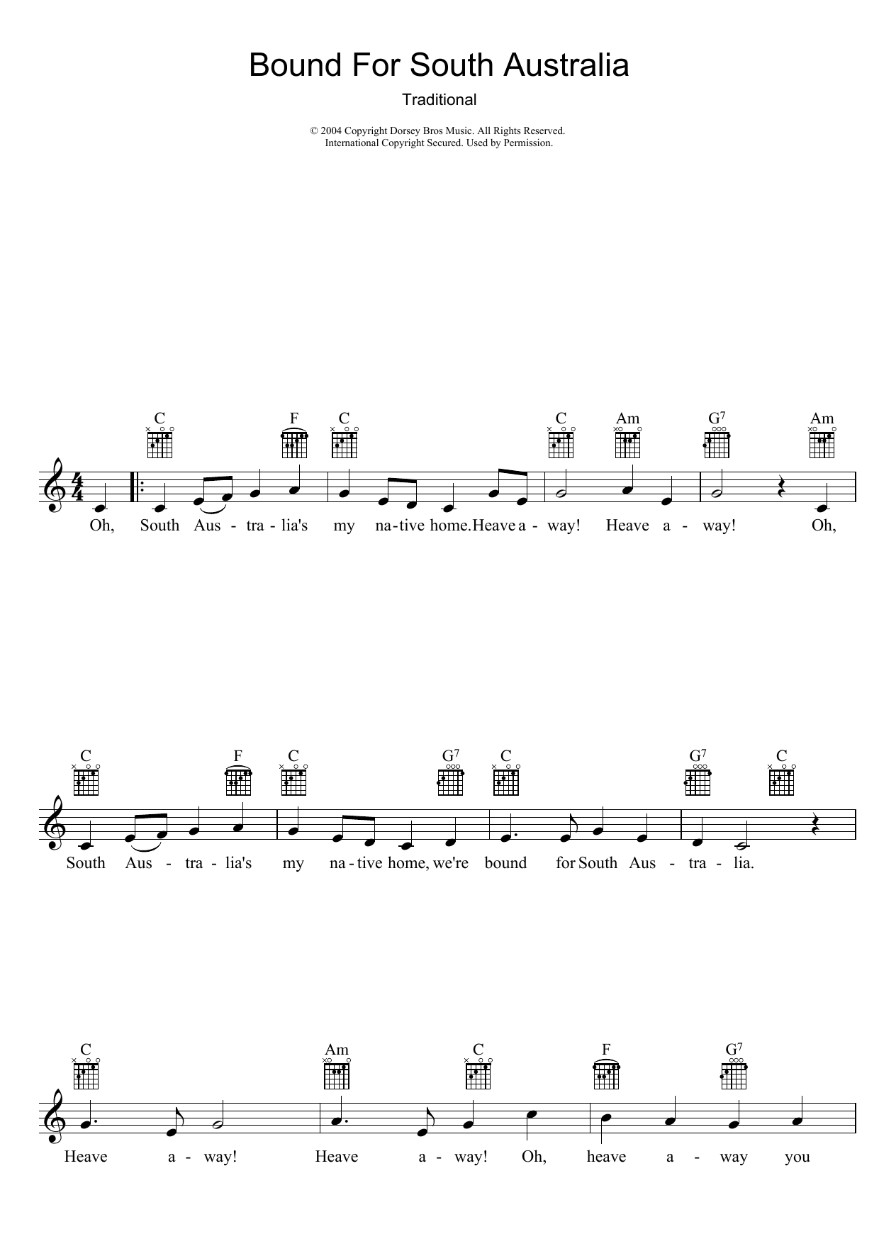 Download Traditional Bound For South Australia Sheet Music