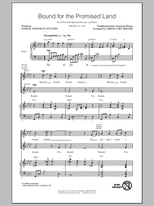 Download Traditional Bound For The Promised Land (arr. Crist Sheet Music