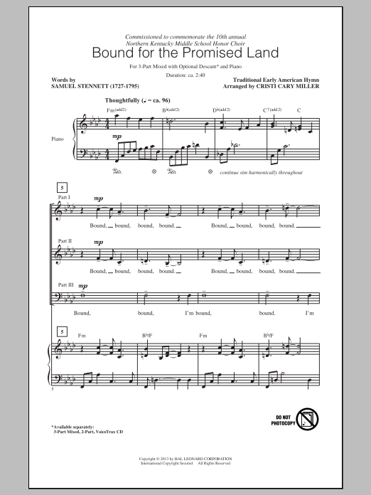 Download Traditional Bound For The Promised Land (arr. Crist Sheet Music