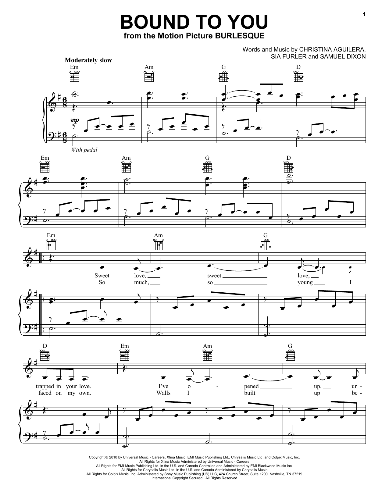 Download Christina Aguilera Bound To You (from Burlesque) Sheet Music
