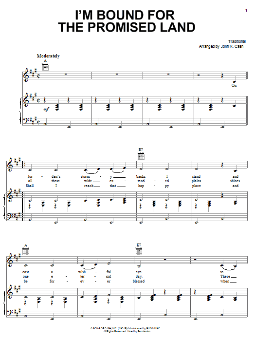 Johnny Cash Bound For The Promised Land sheet music notes printable PDF score