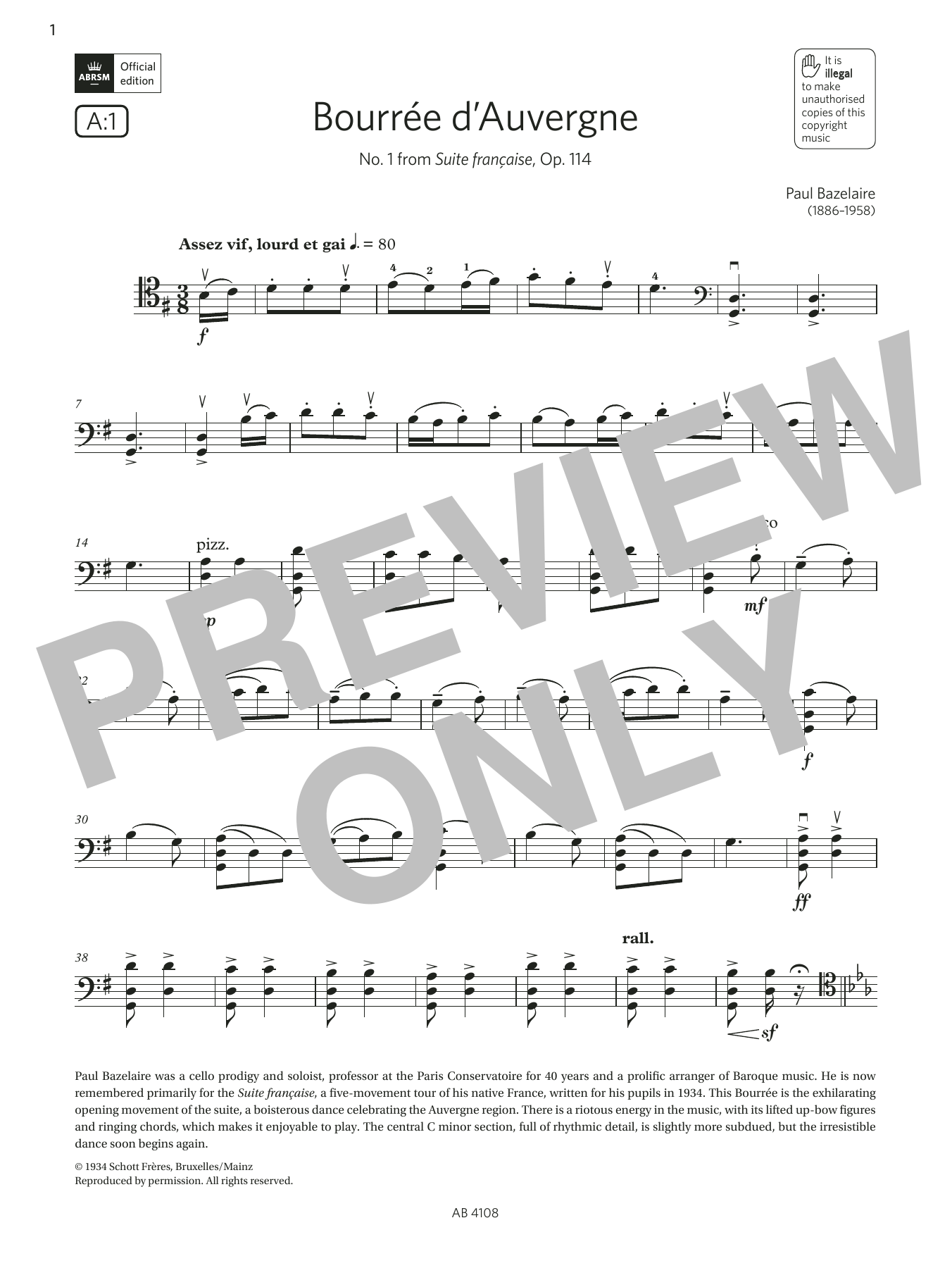 Download Paul Bazelaire Bourée d'Auvergne (Grade 5, A1, from t Sheet Music