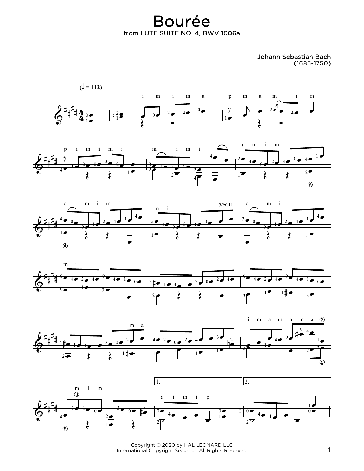 Download Johann Sebastian Bach Bouree Sheet Music