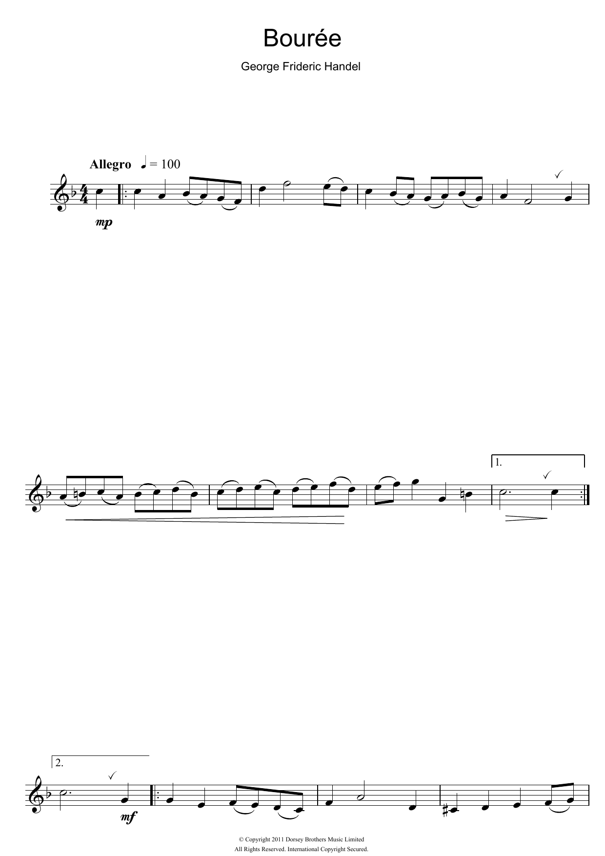 Download George Frideric Handel Bouree In G Major Sheet Music