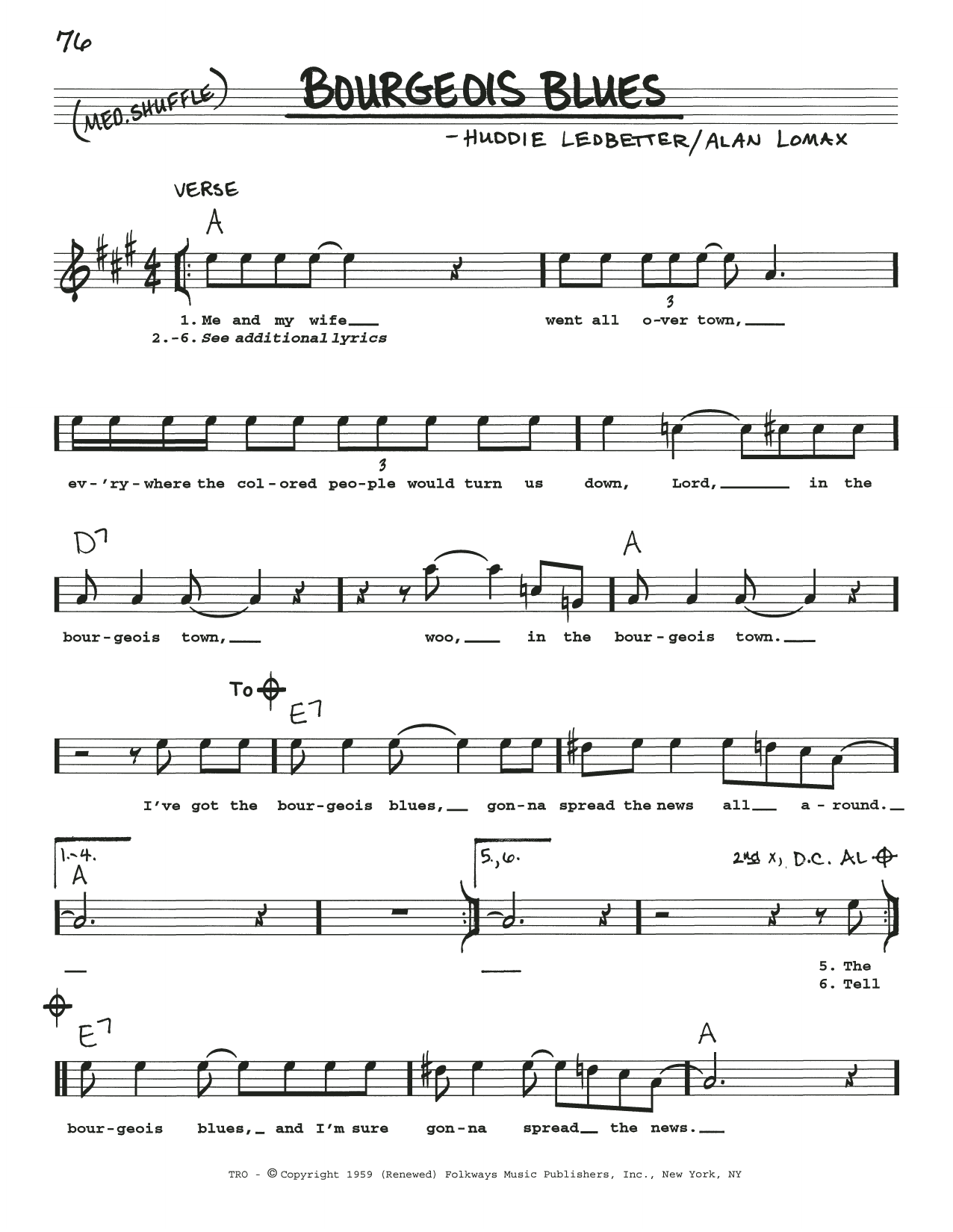 Download Lead Belly Bourgeois Blues Sheet Music