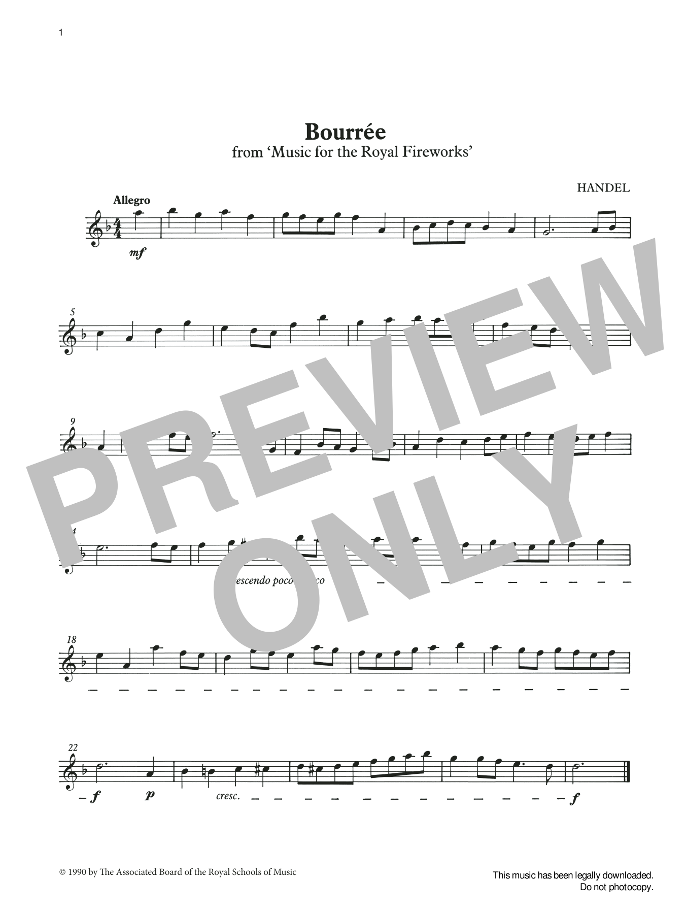 Download G. F. Handel Bourrée from Graded Music for Tun Sheet Music