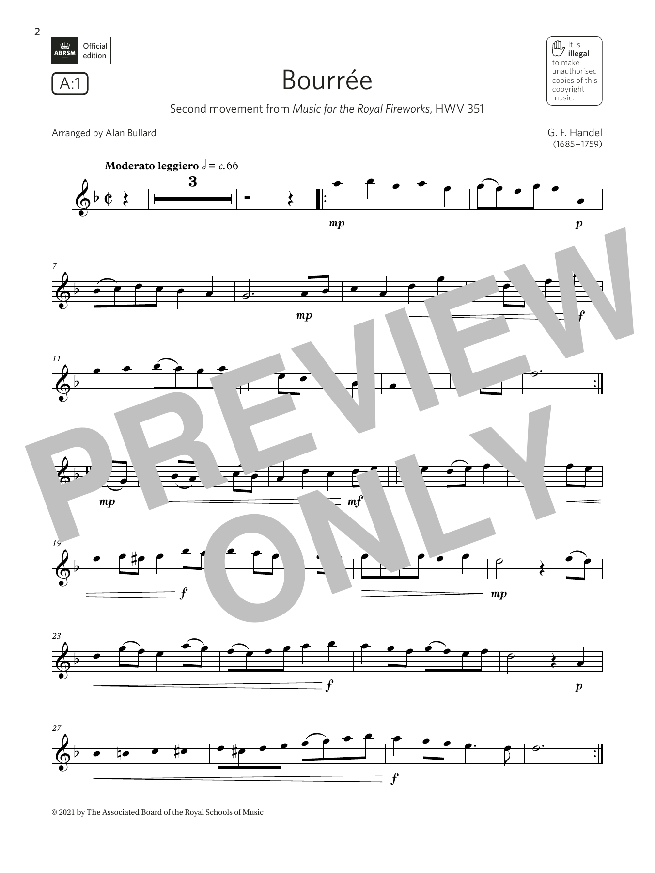 Download George Frideric Handel Bourrée (from Music for the Royal Fire Sheet Music