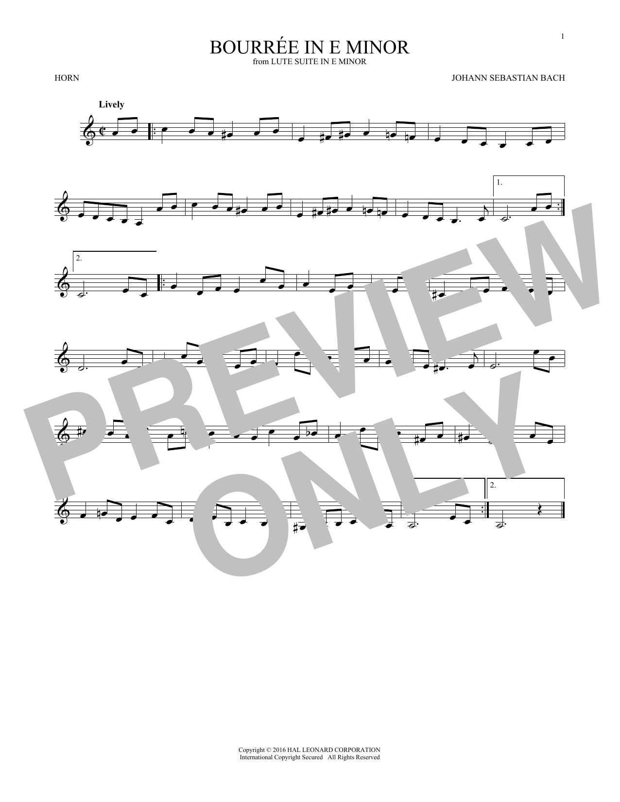 Download Johann Sebastian Bach Bourree In E Minor Sheet Music