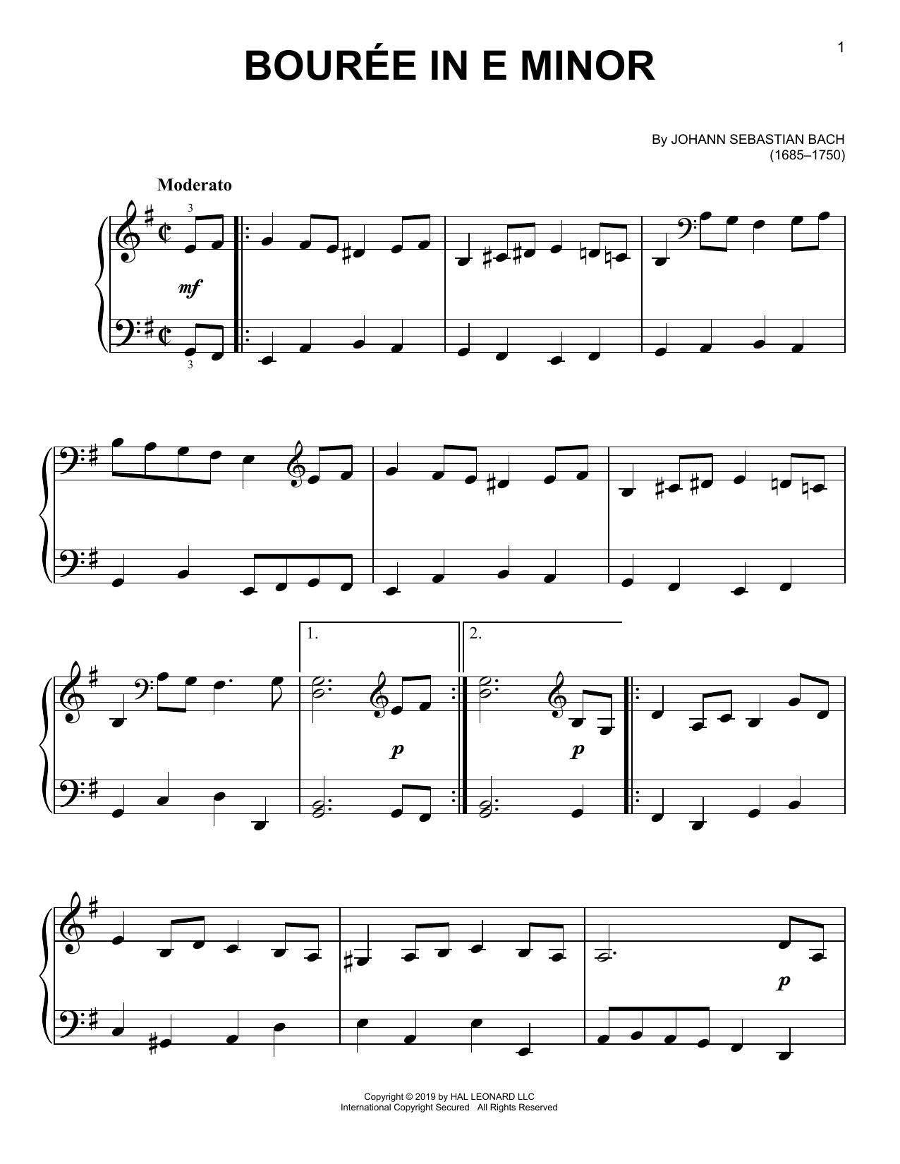 Download Johann Sebastian Bach Bourree In E Minor Sheet Music