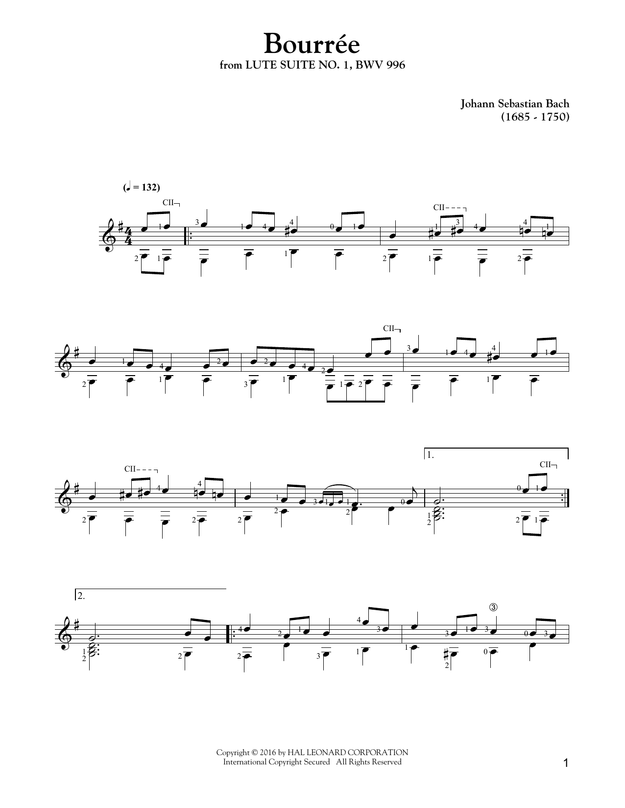 Download Johann Sebastian Bach Bourree Sheet Music