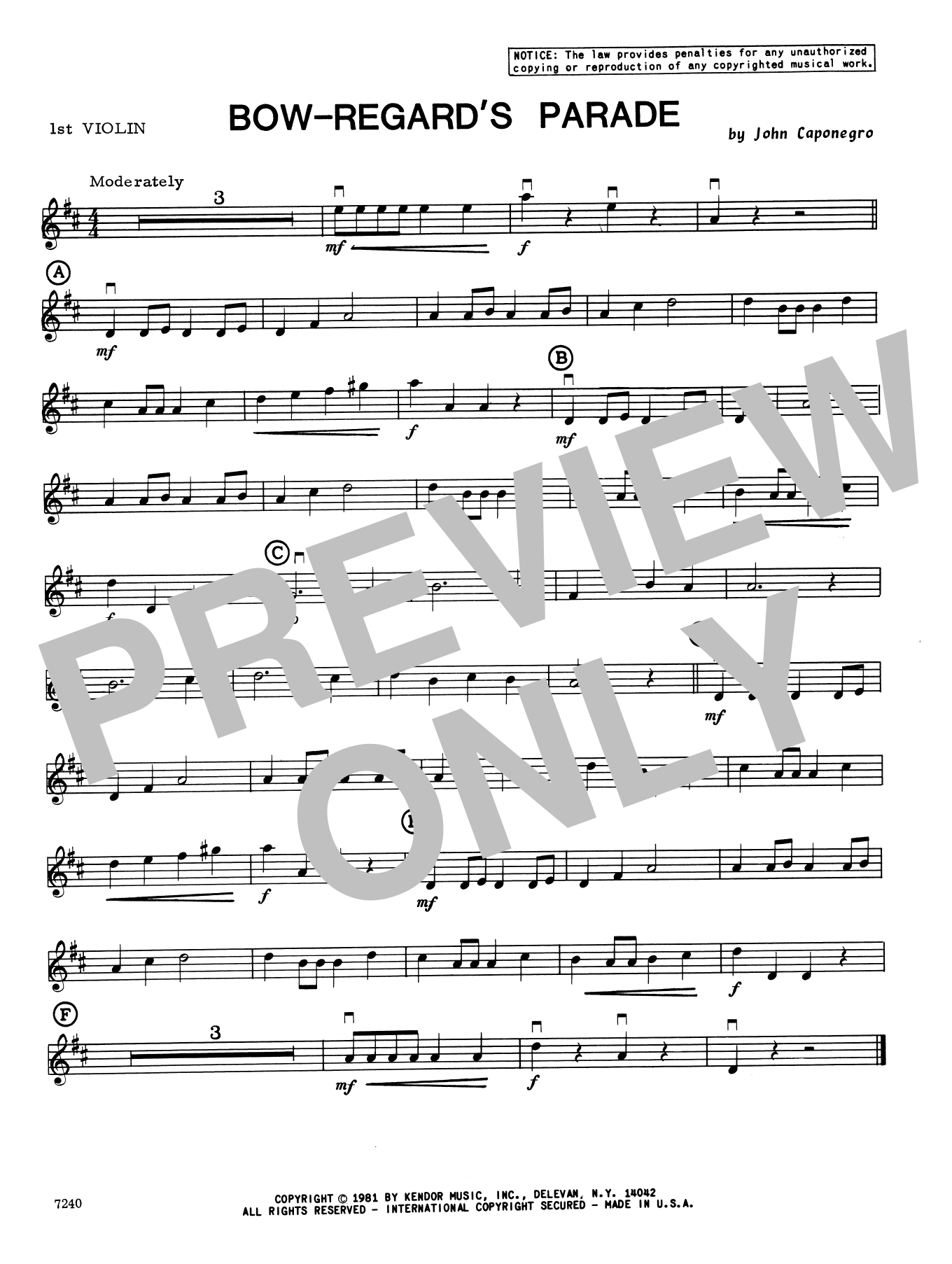 Download John Caponegro Bow-Regard's Parade - 1st Violin Sheet Music