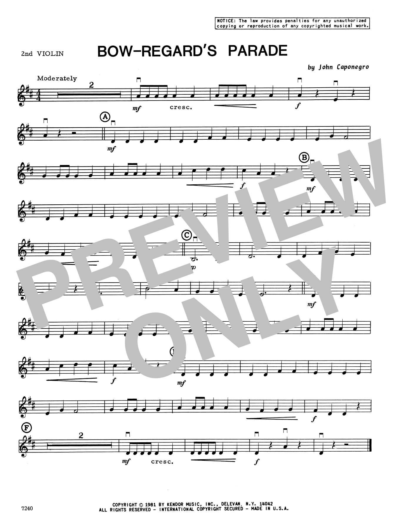 Download John Caponegro Bow-Regard's Parade - 2nd Violin Sheet Music