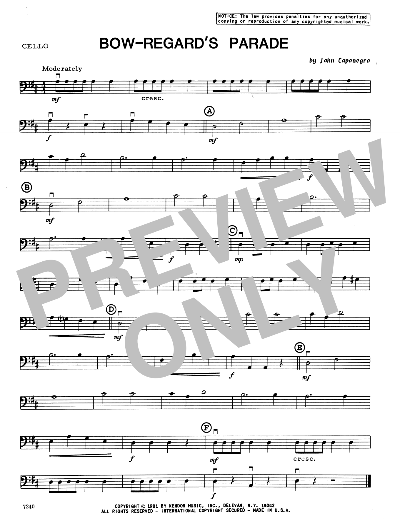 Download John Caponegro Bow-Regard's Parade - Cello Sheet Music