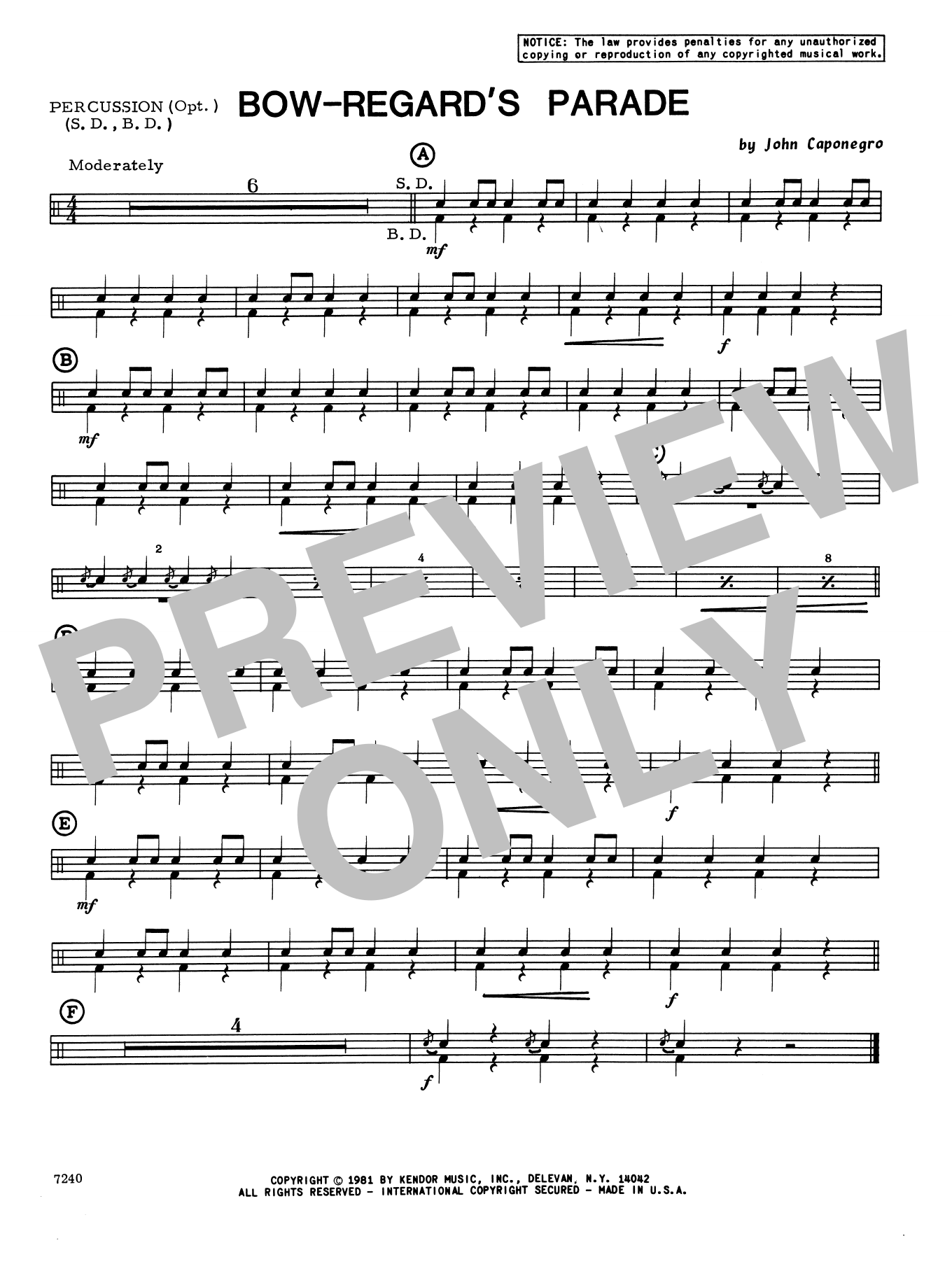 Download John Caponegro Bow-Regard's Parade - Percussion Sheet Music