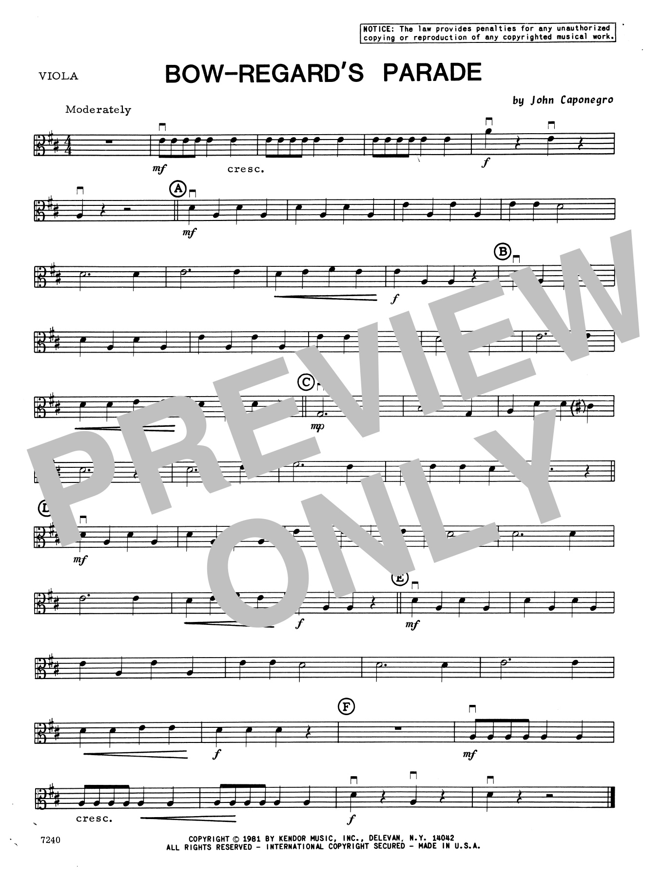 Download John Caponegro Bow-Regard's Parade - Viola Sheet Music